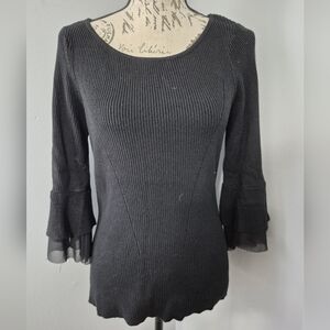 White House Black Market Charcoal Black Trumpet Sleeve Knit Sweater Med